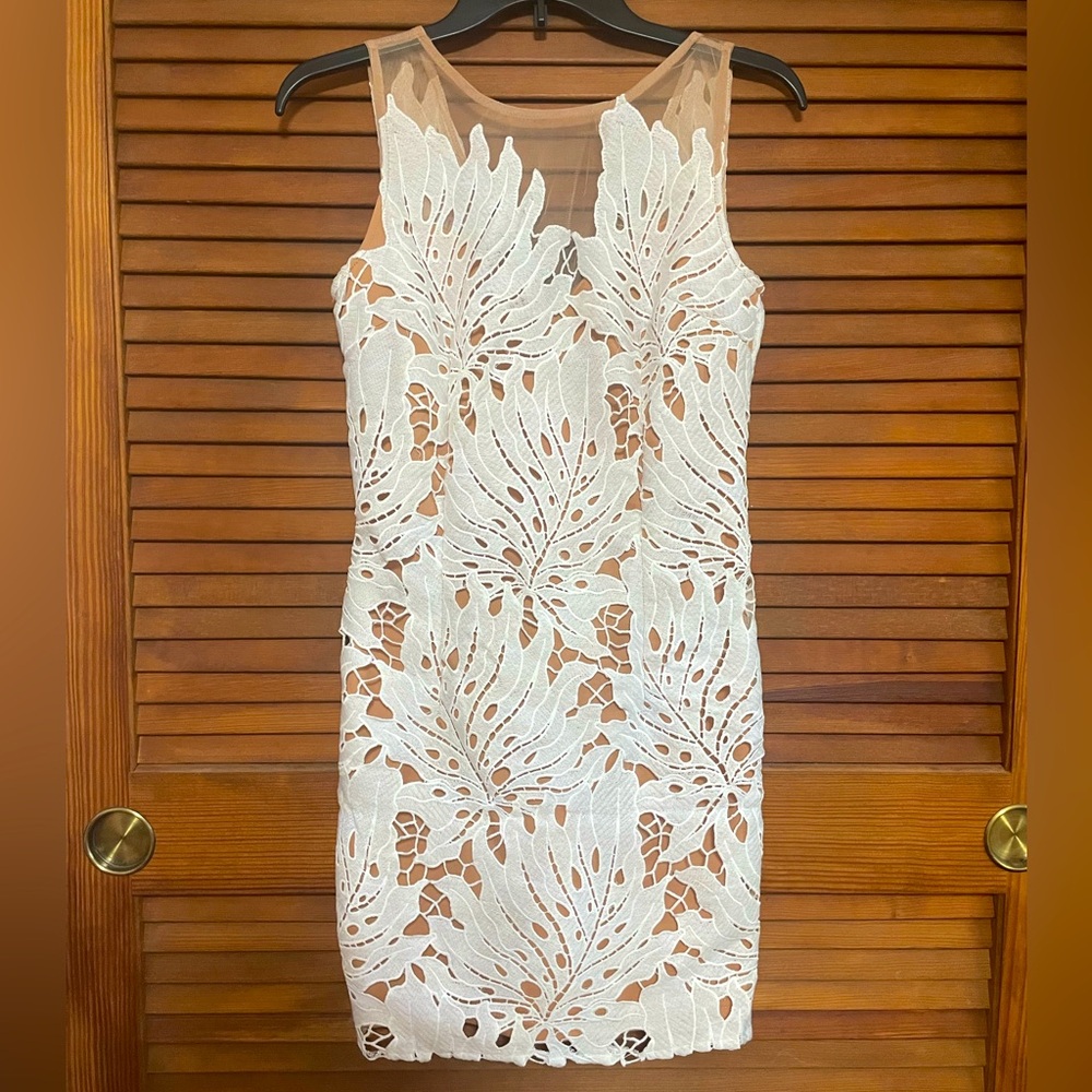 White nude illusion cocktail dress